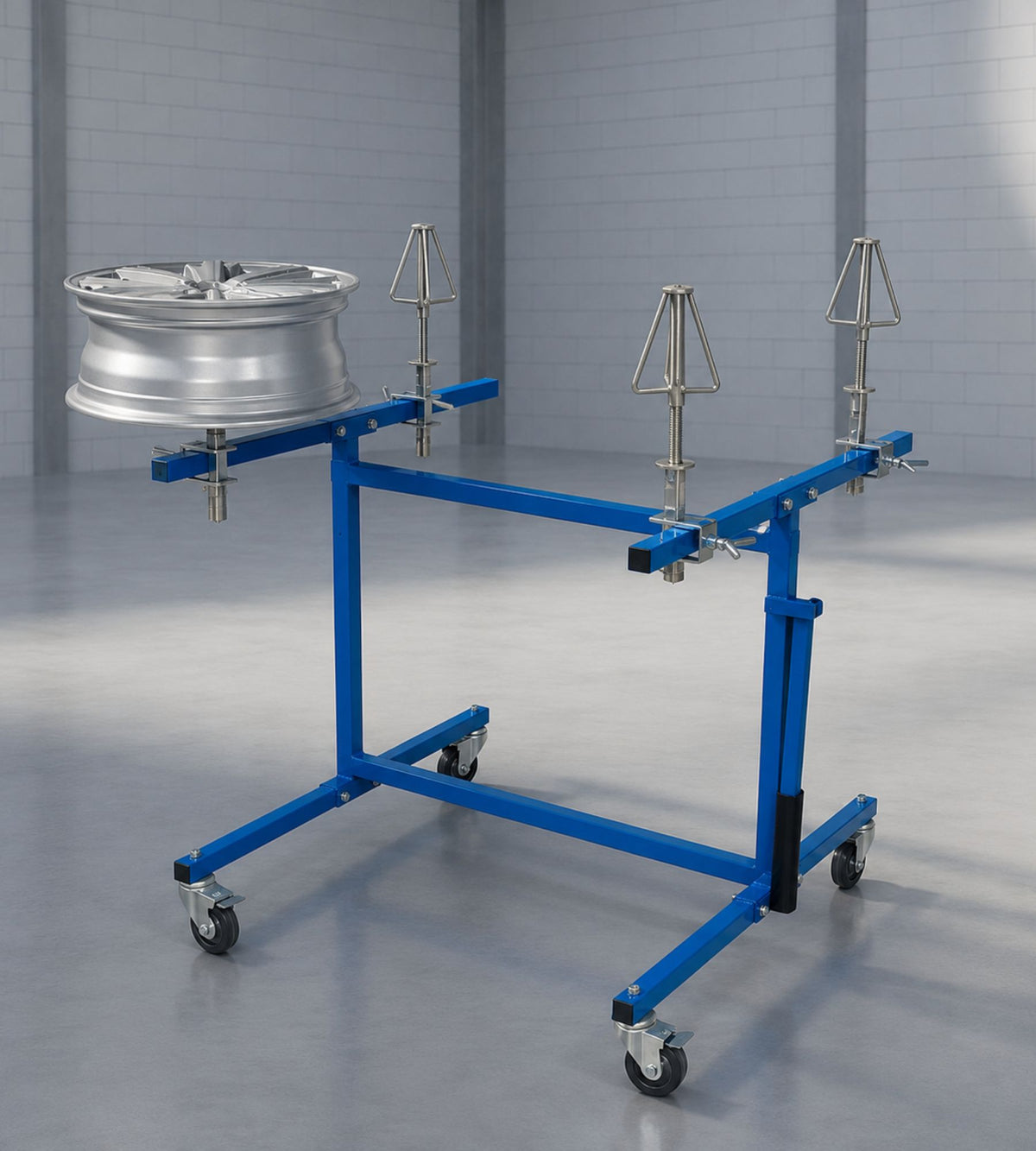 Mobile painting stand for up to 4 aluminum rims