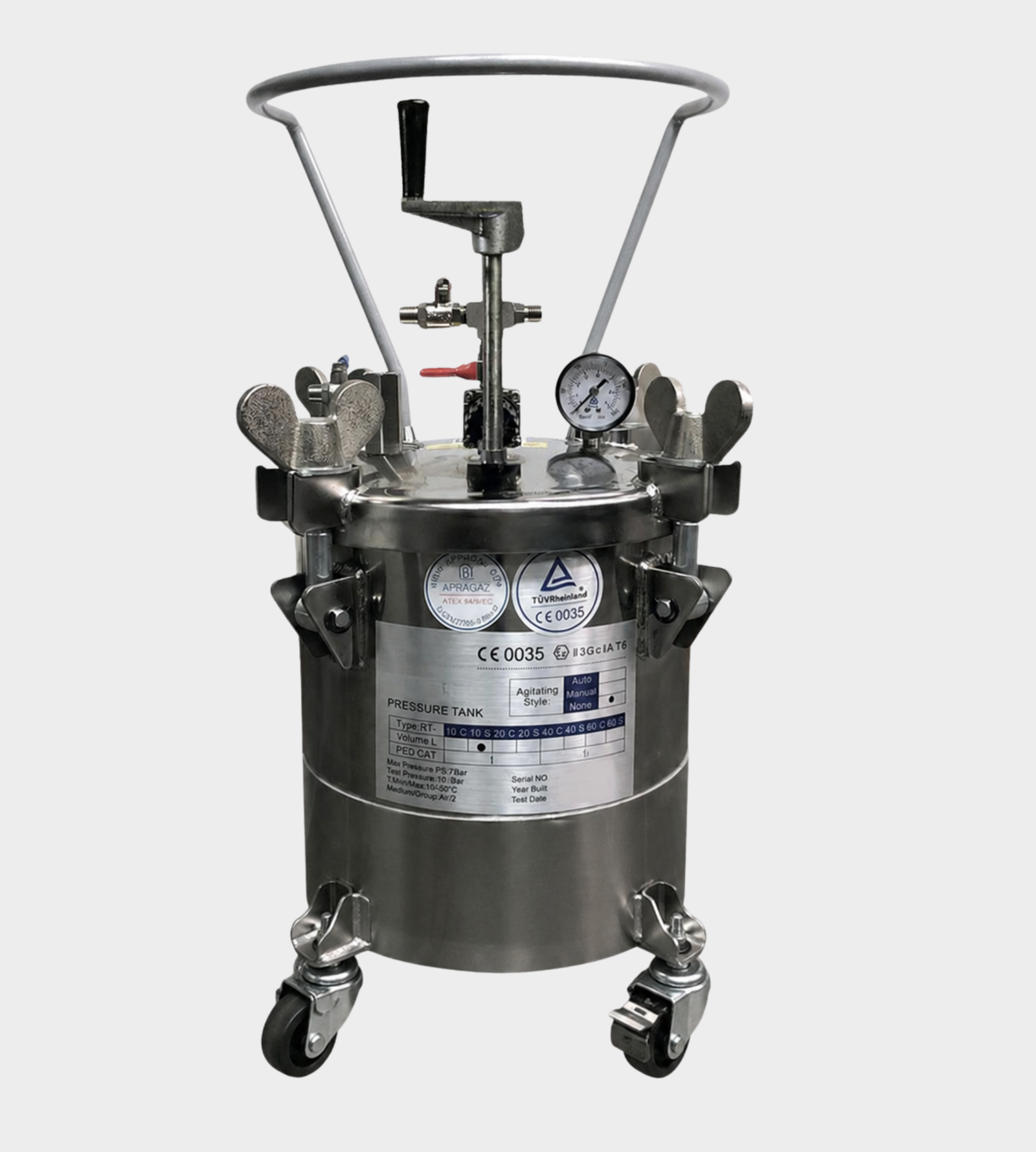 Material pressure tank spray system